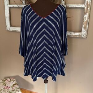 Susan Graver liquid knit blue white red poncho sleeve shirt size 1XL Americana U